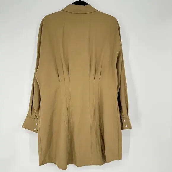 WAYF Libby Khaki Shirt Dress Button Front Long Sleeve New Womens XL - Picture 3 of 9
